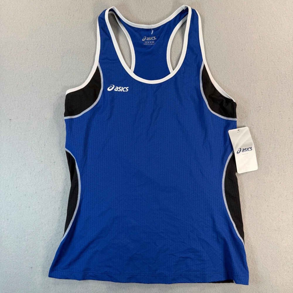 Asics Lamo Beach Volleyball Tank Top Womens Medium Blue Black Racerback NEW